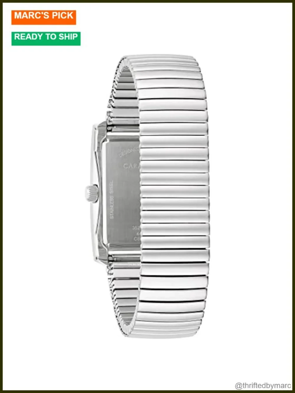 Men's Rectangle Dress Watch with Silver-Tone Stainless Steel and Expansion Band